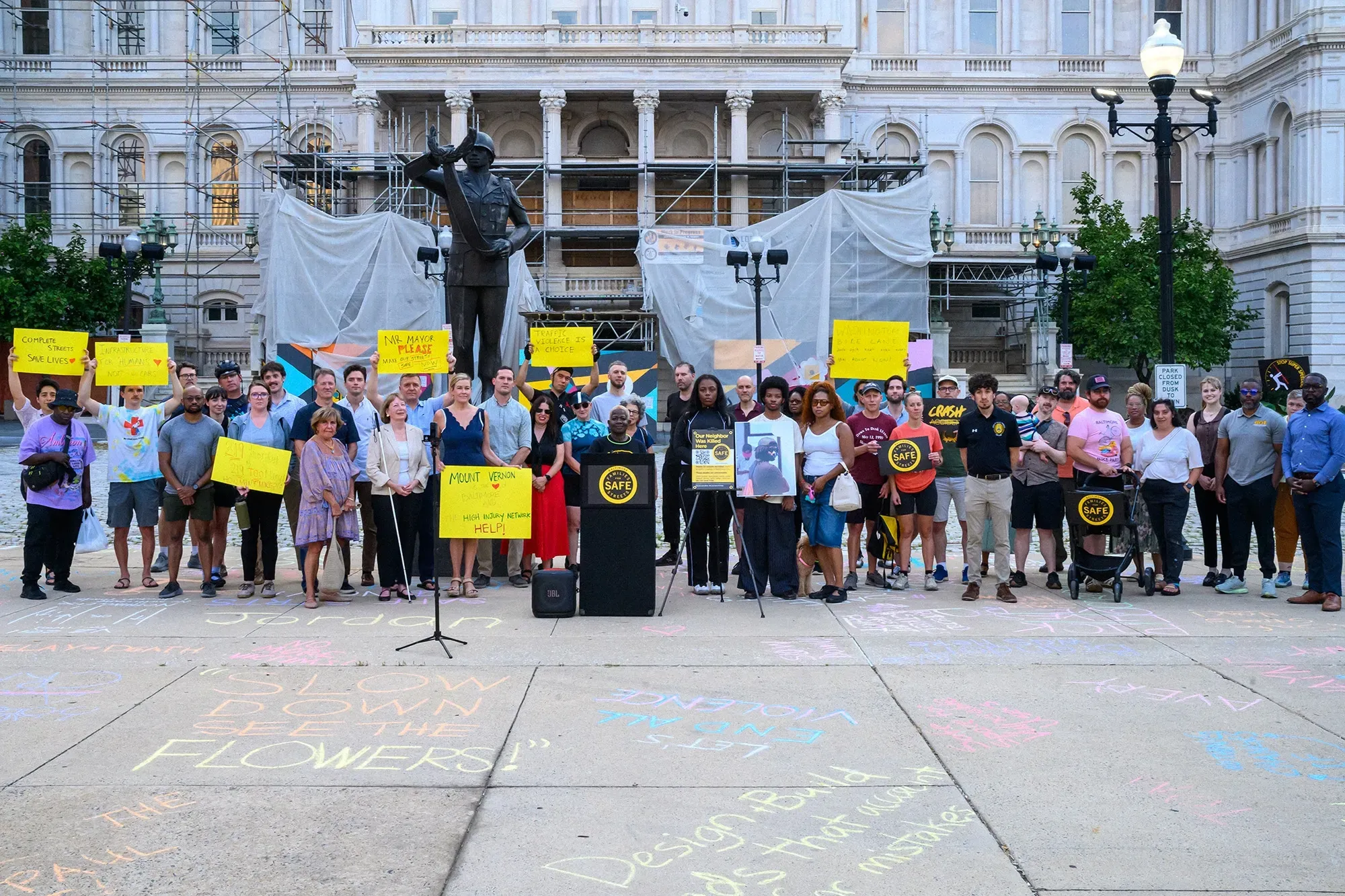 an image of Baltimore Families for Safe Streets Members at a vigil at Baltimore City Hall